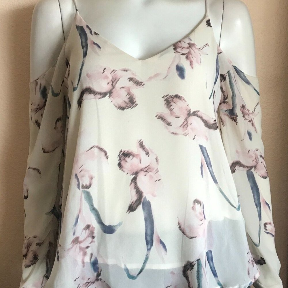 ASTR Watercolor Floral Cold-Shoulder Spaghetti Strap Top